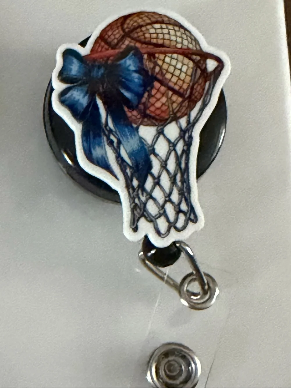 Blue Bow Basketball Net Badge Reel Key & Card Holder